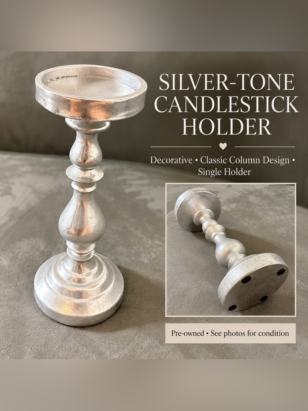 Silver Decorative Candlestick Holder – Classic Column Design